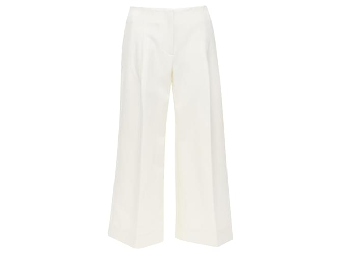 Pantaloni larghi plissettati in crêpe di lana Oscar De La Renta Marrone Beige