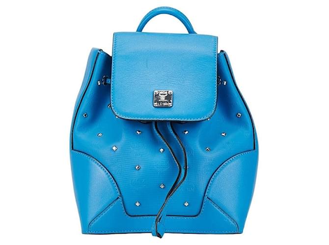 MCM Visetos Zaino in pelle con borchie blu chiaro