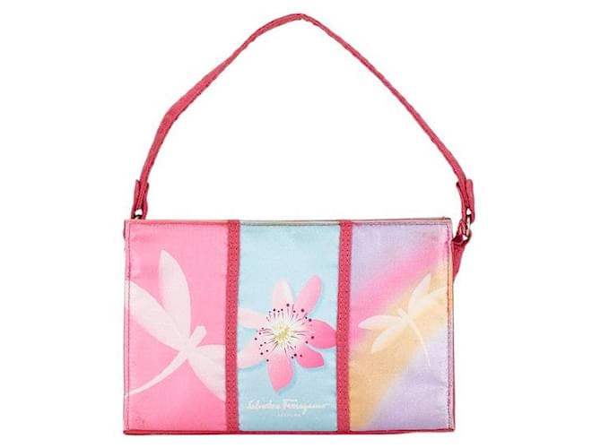 Borsa a mano in satin e suede Dragonfly Flower di Salvatore Ferragamo Rosa