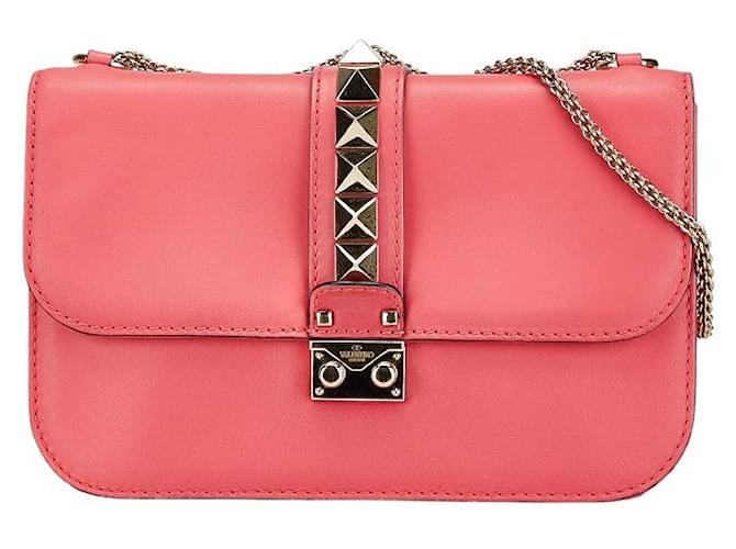 Borsa a spalla in pelle Valentino Rockstud con catena Rosa