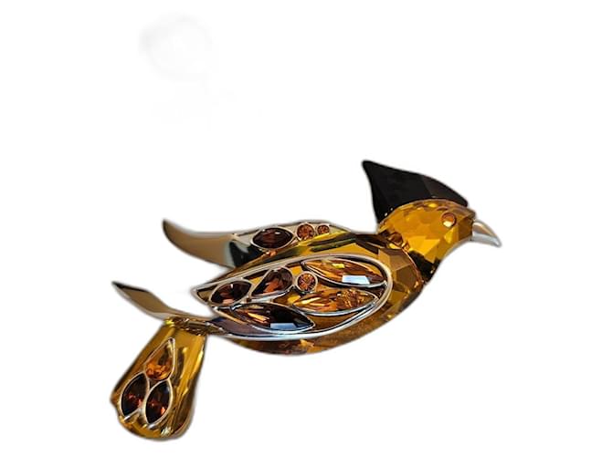 Spilla vintage in argento sterling 925 e cristallo giallo citrino di Daniel Swarovski a forma di uccello del paradiso Marrone Nero
