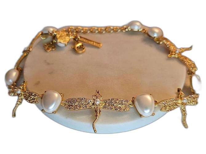 Collana vintage a forma di libellula Oscar de la Renta rara Bianco Giallo Gold hardware