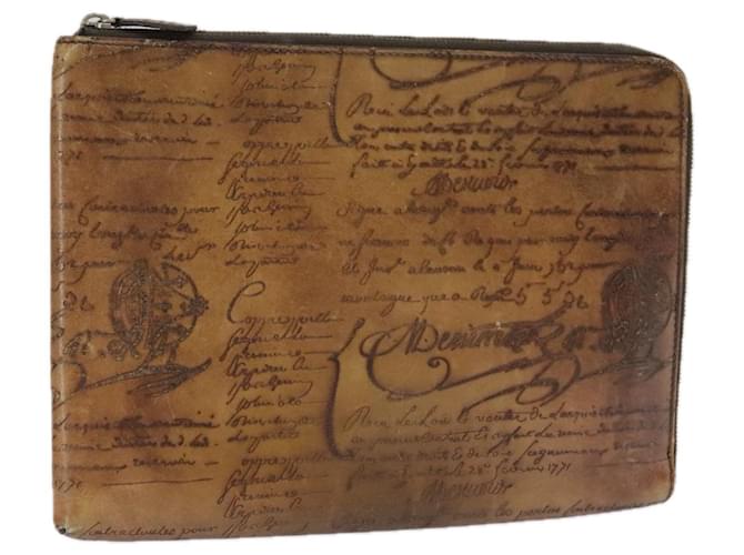 Borsa Clutch Berluti Calligrafia in Pelle Marrone Auth bs19901