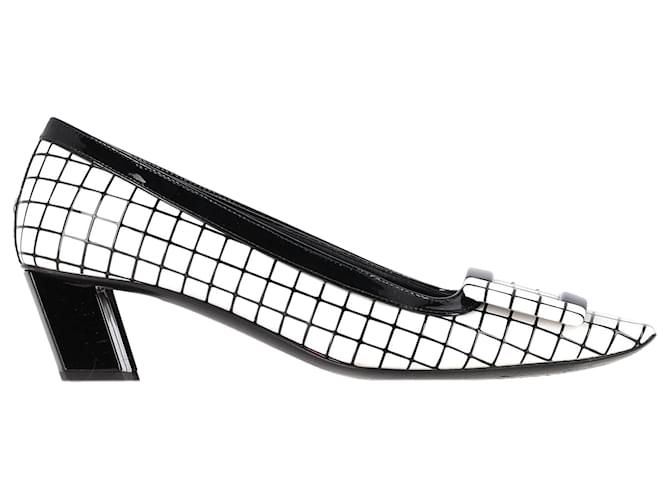 Roger Vivier Belle Vivier Grafico Griglia Décolleté in Pelle Bianca Bianco