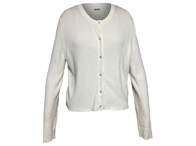 Hugo Boss Cardigan a coste Boss in viscosa bianca Bianco Crudo