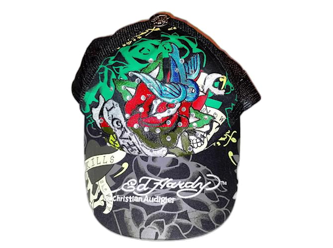 Autre Marque Cappellino da baseball Don Ed Hardy di Christian Audigier Nero Rosso Verde