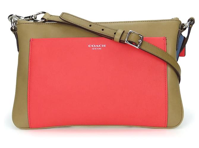 Borsa a spalla in pelle Coach beige e rosa Marrone