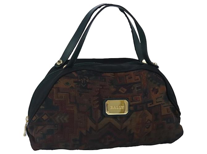 Borsa a mano BALLY in tela verde marrone Auth ti2363