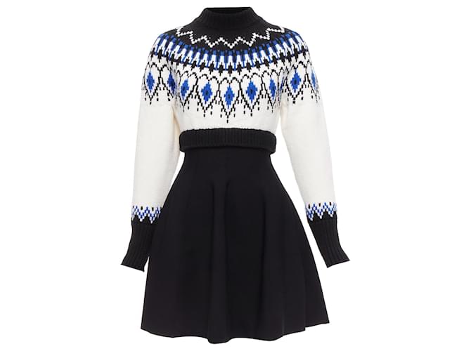 Abito maglione in lana Fair Isle a maniche lunghe Alexander McQueen Nero
