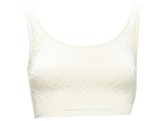 Top corto con scollo a girocollo in jacquard logo Fendi SKIMS Bianco Crudo