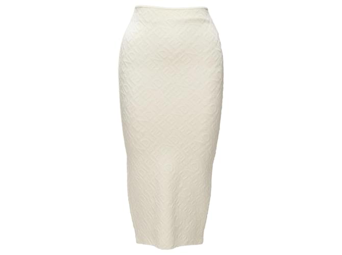 Gonna a matita a vita alta in jacquard con logo Fendi Bianco Crudo