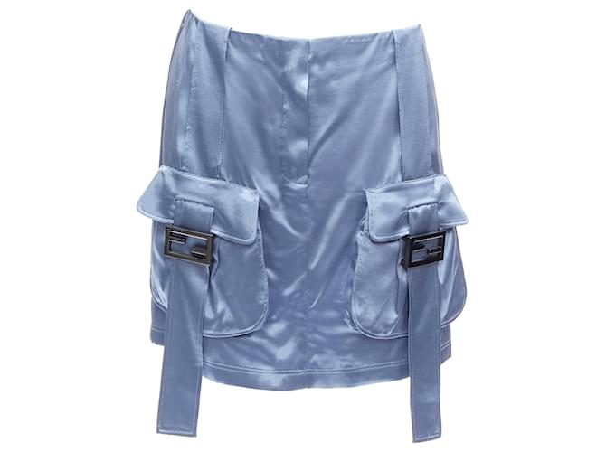 Gonna cargo in satin Fendi Baguette con fibbia FF Blu