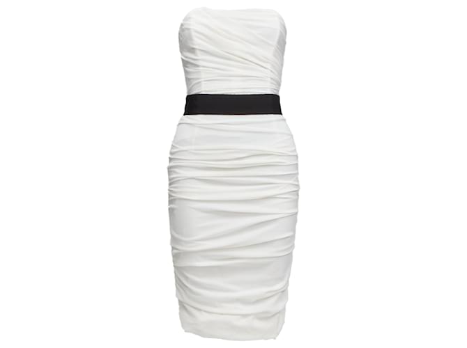 Abito corsetto senza spalline in misto seta arricciato Dolce & Gabbana Bianco