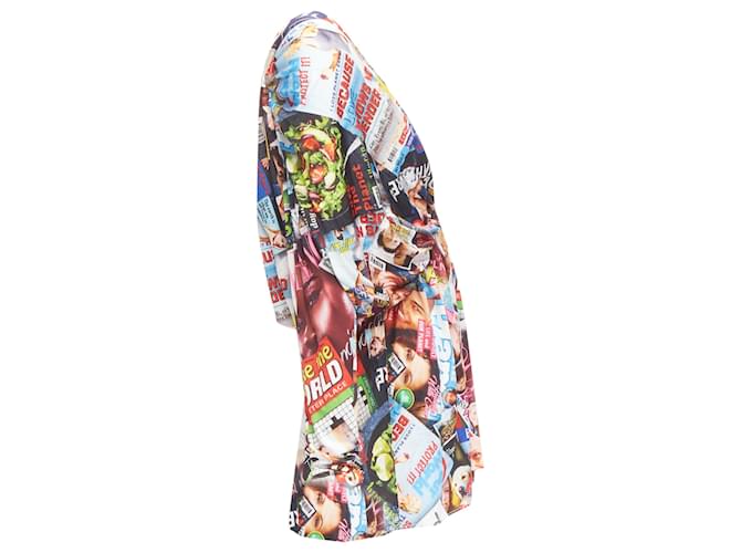 Abito mini con scollo a V della rivista tabloide Balenciaga cover girl Multicolore