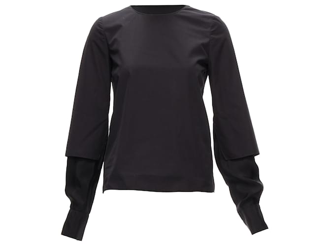 Blusa minimalista in cotone con maniche a strati e collo rotondo Marni Nero