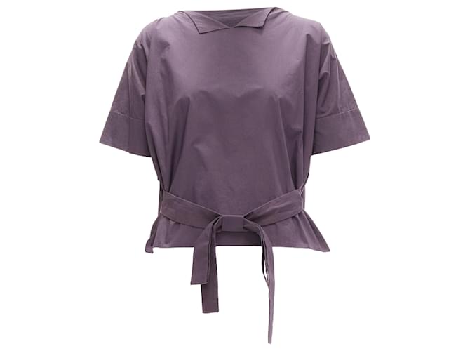 Top boxy in cotone Marni con colletto a V e cintura a fiocco Porpora