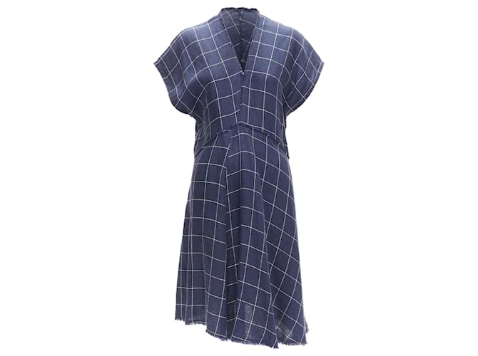 Abito in lino a quadri con taglio in sbieco e orlo grezzo di Acne Studios Blu Blu navy