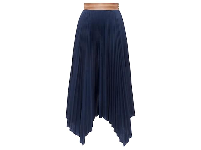 Gonna plissettata in pelle di vitello Loewe con cintura cucita Marrone