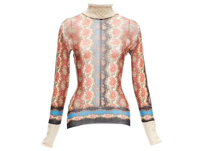Jean Paul Gaultier Maglia paisley in rete trasparente con collo alto Multicolore