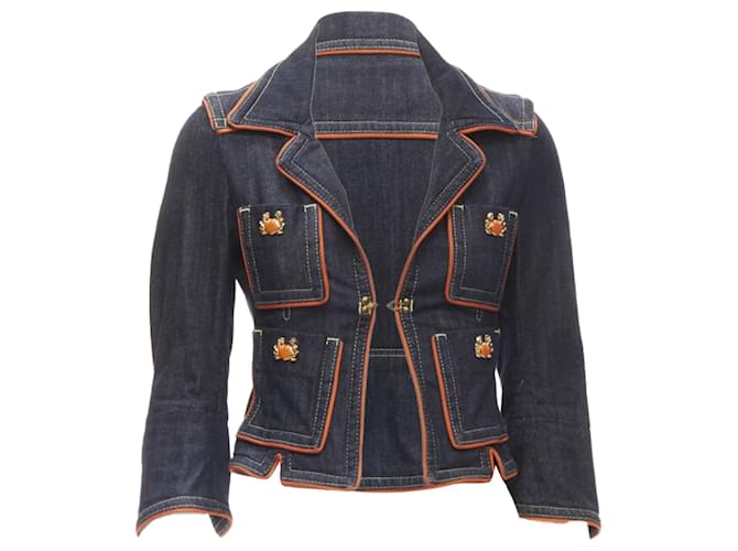 Giacca cropped in denim con granchio Dsquared2 Blu
