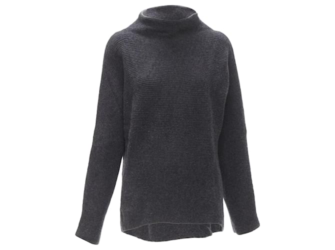 Maglione oversize in misto lana merino e cashmere con collo alto a coste Vince Grigio