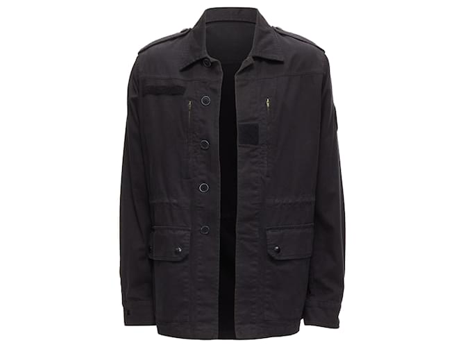 Giacca militare in cotone e lino lavato Saint Laurent Hedi Slimane Nero