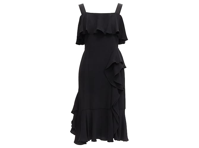 Abito da cocktail in seta asimmetrico con volant Alexander McQueen Nero