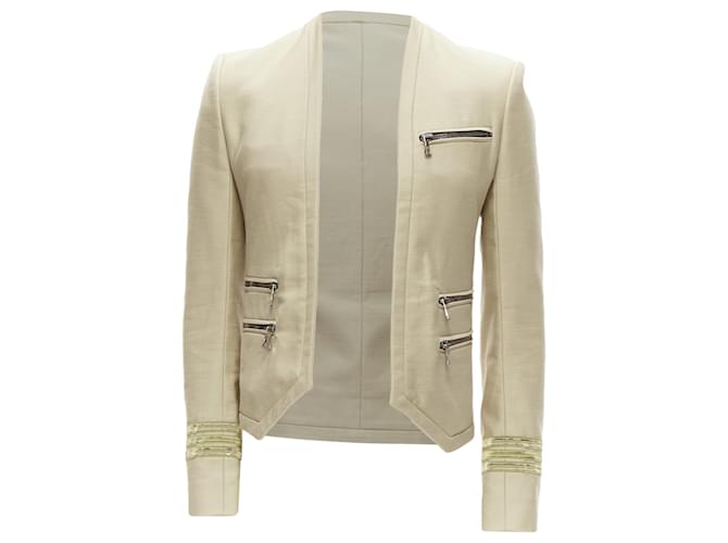 Giacca aderente cropped in cotone militare con zip Balmain Marrone Carne