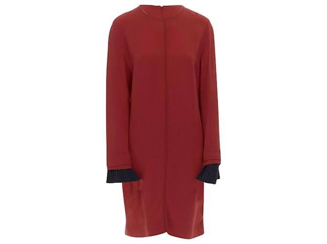 Abito a maniche lunghe plissettato in crêpe di Victoria Beckham Rosso