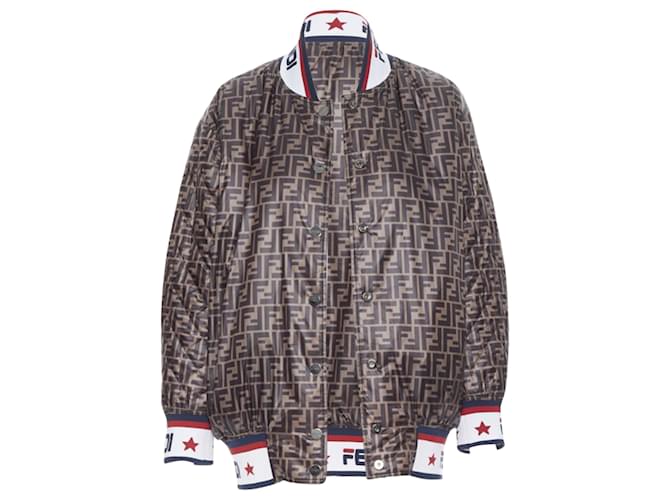Zucca Giacca bomber reversibile in seta monogrammata color block Fendi FILA Bianco