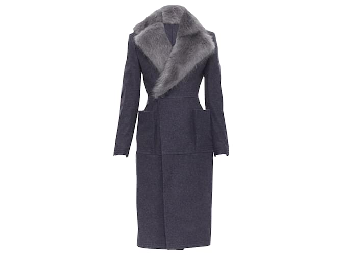 Cappotto in feltro di lana con colletto in pelliccia di castoro e foderato in seta di Thom Browne Grigio