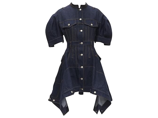 Abito corsetto in denim indaco con maniche arrotondate Alexander McQueen Blu