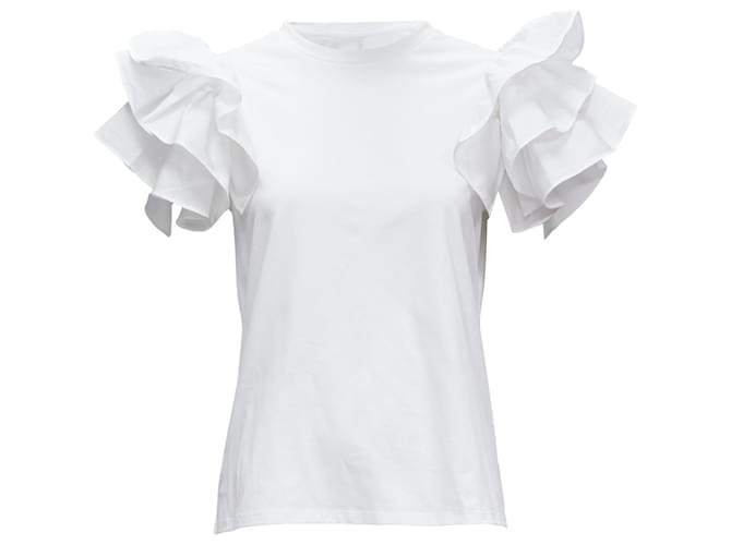 T-shirt in cotone con maniche a volant Alexander McQueen Bianco