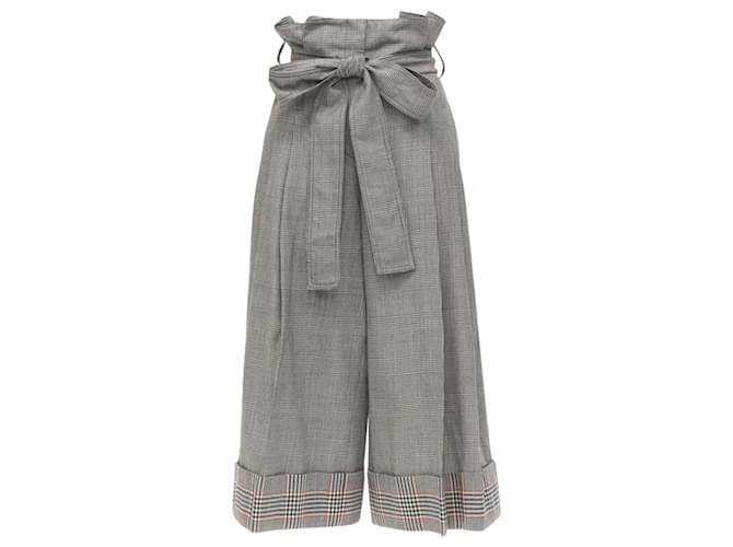 Pantaloni in lana a quadri con vita a sacco e polsini Alexander McQueen Grigio