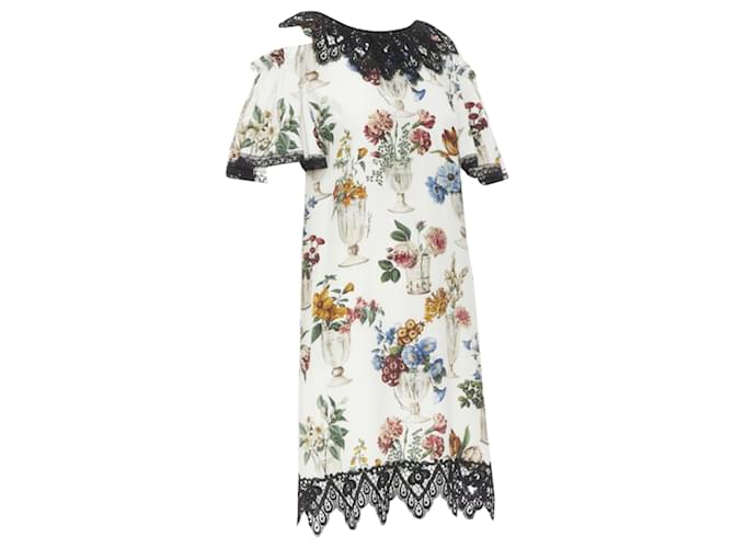 Abito spalla in pizzo floreale di seta Dolce & Gabbana Marrone Beige