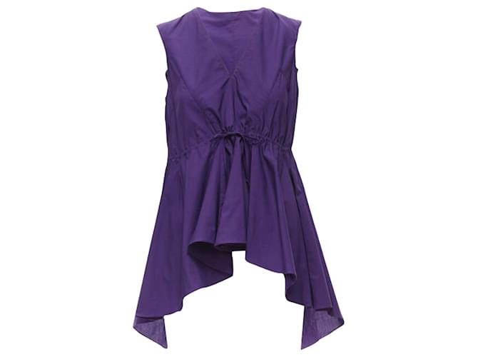 Top peplum alto-basso in cotone Marni con scollo a V e cordoncino Porpora