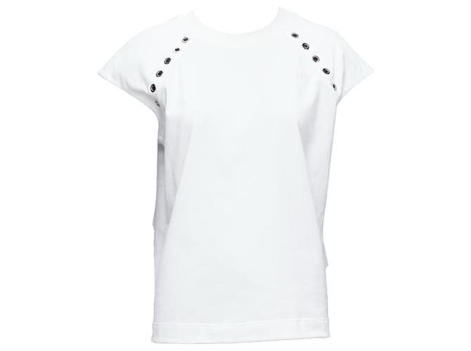 Top a maniche corte in cotone con dettagli in occhio e borchie Alexander McQueen Bianco
