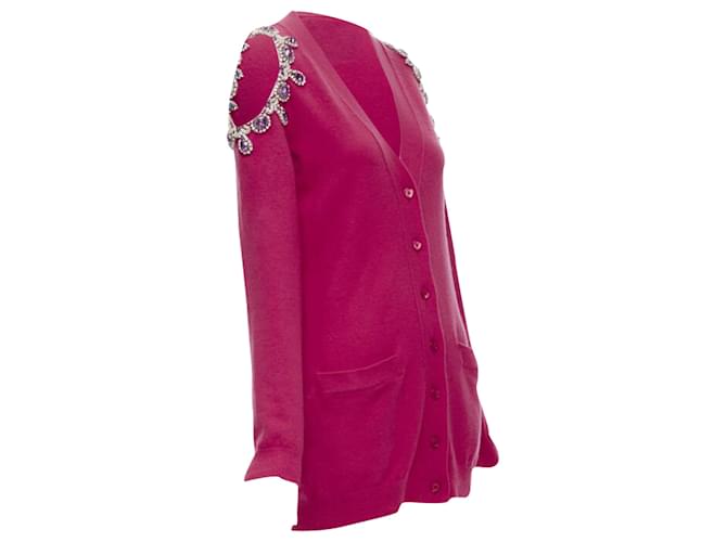 Cardigan in cashmere con gioiello in cristallo Moschino Rosa