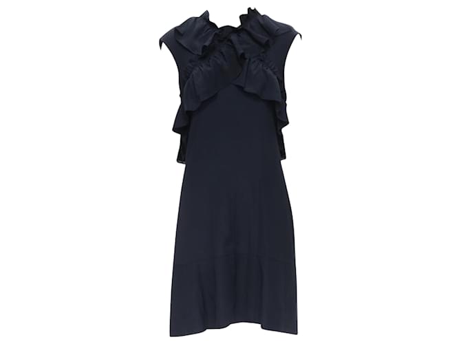 Abito in crêpe di seta Marni con rifiniture a volant incrociate a lunghezza ginocchio Blu Blu navy