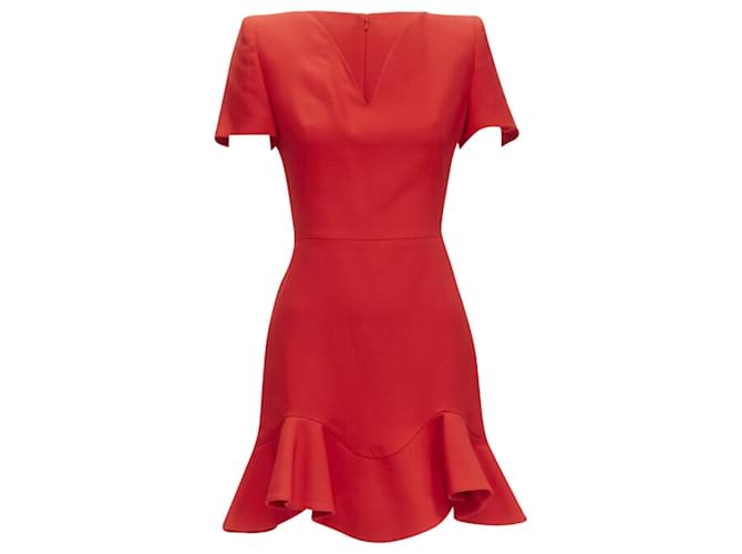 Abito in crêpe di lana con collo a tulipano e orlo fluttuante Alexander McQueen Rosso