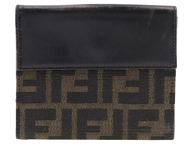 Portafoglio bifold in tela e pelle Fendi Marrone