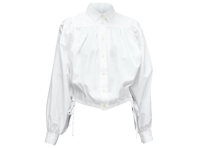 Blusa corta a maniche puff in cotone con cordoncino Marni Bianco
