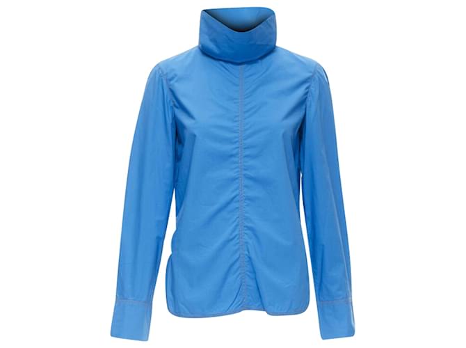 Camicia a collo alto in cotone Marni con cuciture a vista, maniche lunghe e orlo curvo Blu