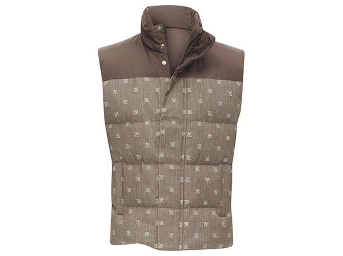 Gilet imbottito in cotone jacquard con monogramma FF Zucca di Fendi Marrone