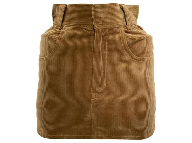 Gonna mini alta Re/Done in velluto a coste marrone