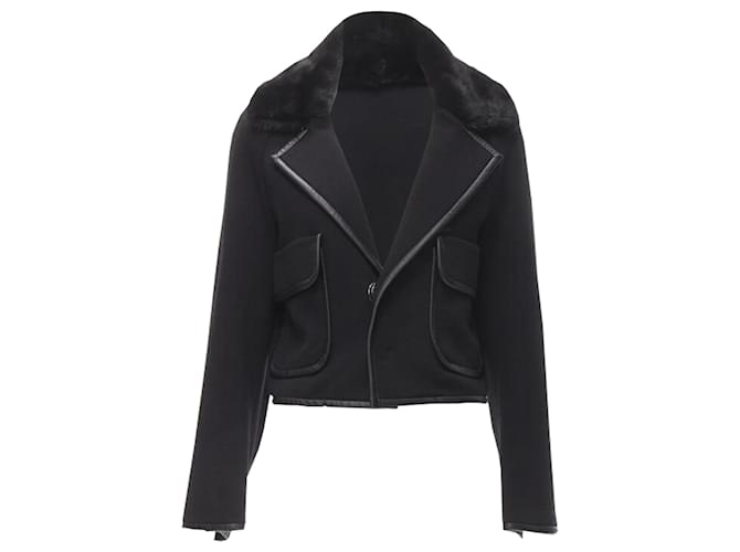 Giacca in lana con colletto in pelliccia di visone e rifiniture in pelle Dsquared2 Nero