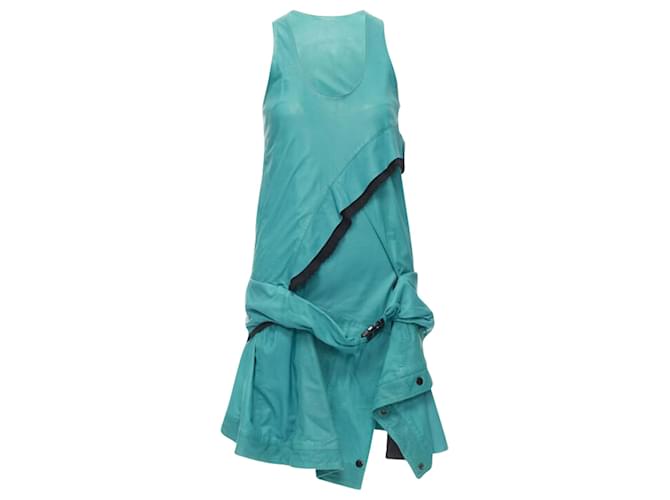 Abito in pelle teal con volant Proenza Schouler Blu