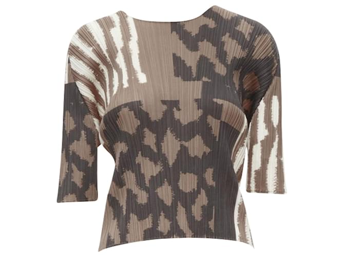 Top plissettato con stampa astratta Pleats Please Issey Miyake Marrone