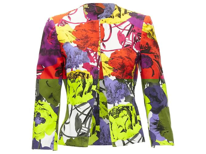 Giacca cropped corsettata con stampa di rosa Pop Art di Gianni Versace Rosso