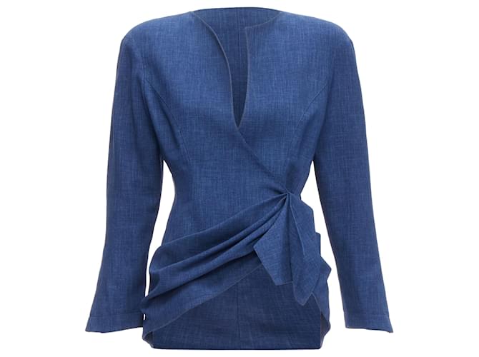 Giacca blazer power con colletto curvo drappeggiato di Thierry Mugler Blu